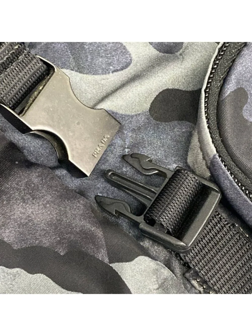Prada Backpack Dark Navy Gray Multi Leather Tag Camouflage Pattern